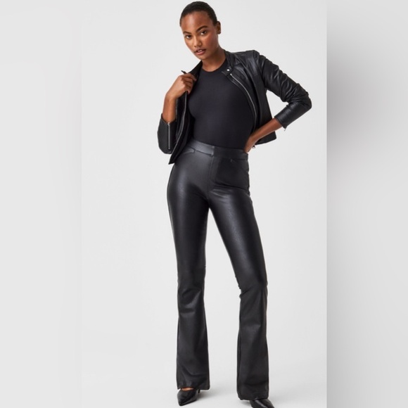 SPANX Black Flare Leather Pants - Picture 1 of 4